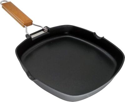 WECOOK! Ecostone Bistecchiera Liscia, Induzione, 20 x 20 cm, Antiaderente ILAG Ecologico senza PFOA, Alluminio Fuso, 5mm di Spessore, Manico in Legno Pieghevole, Vitroceramica, Gas