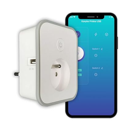 PRISKA - Enchufe inteligente USB Konyks Wi-Fi + BT 16A con 2 enchufes USB A + medidor de consumo