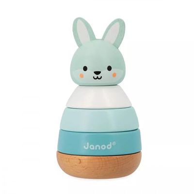 Janod Janod-J08653 Apilable Conejo Madera FSC - 4 Piezas - Juguete Estímulo y Primera Infancia - Motricidad - Colaboración WWF - A Partir de 12 Meses, J08653, Color Azul, Mediana (JURATOYS