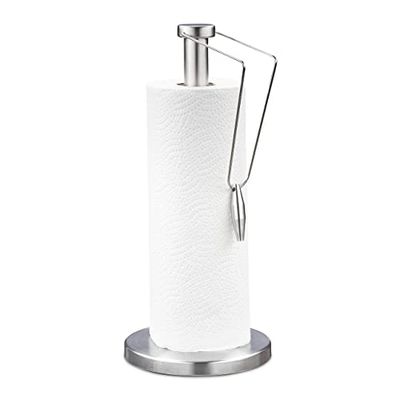 Relaxdays Holder Standing, Brushed Stainless Steel, HxØ: 34x15 cm, Paper Roll Rack for The Kitchen, Silver, 34 x 15 cm