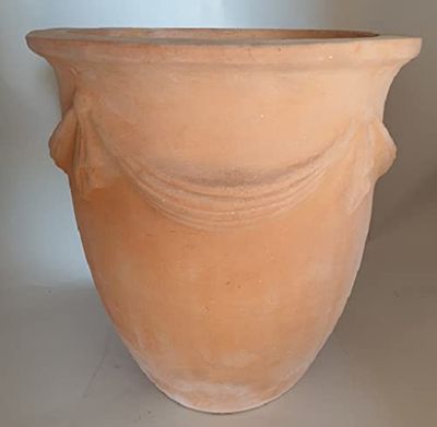 VASO CON GHIRLANDA IN TERRACOTTA PER PIANTE E FIORI; DIAMETRO CM. 22, ALTEZZA CM. 24 FATTO A MANO – ACCESSORI CASA/GIARDINO/TERRAZZO - MADE IN ITALY DI VASERIE RINALDI.