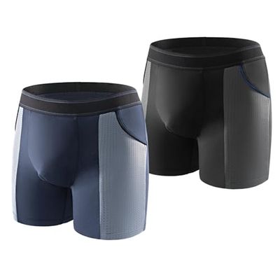 Carer 2 Pack Bamboo Men's Incontinence Boxer Briefs Lightweight Breathable Incontinence Pants for Men with 100 ML Absorbent Pad Prevents Bladder Leaks Designed for Mild Incontinence Black & Blue M