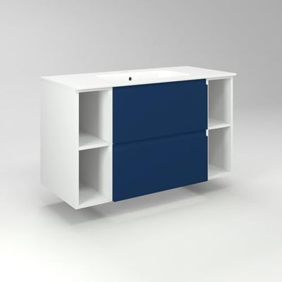 Diventa Modello Diva Star, Mobile Bagno sospeso 100cm con 2 ampi cassetti e 4 vani a giorno, lavabo dal design moderno, colore blu e bianco