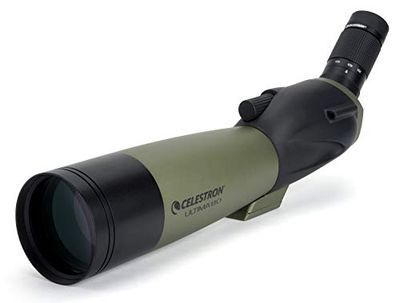 Celestron 52250 Última 20 - 60 x 80 mm, telescópio refletor angular com ótica multicamada, tubo de borracha impermeável e capa de transporte macia, verde