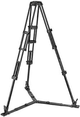 Manfrotto MVTTWINGA Tripé de vídeo de perna dupla em alumínio com estabilizador de piso RAS, adaptador semi-esférico de 100 mm a 75 mm, pés duplos com pregos