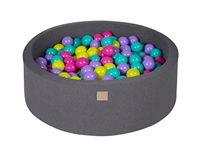 MEOWBABY Piscina de Bolas 90X30cm/200 Bolas ∅ 7Cm Piscina de Bolas Certificada para Niños Hecha en EU Gris Oscuro: Violeta/Rosa Oscuro/Lima/Turquesa