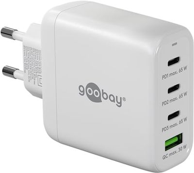 goobay 64822 USB-C PD 4-voudige multiport snellader (68W) / 1x USB-A 3X USB-C ingang/Power Delivery/voeding voor oplaadkabel van iPhone en andere mobiele telefoons/mobiele telefoonlader/wit