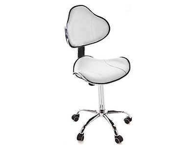 QUIRUMED Ergonomische kruk met gaslift, basis met 5 wielen, wit, in hoogte verstelbaar, frame van verchroomd staal, kunstleer, esthetiek, fysiotherapie, medische instellingen, kantoor