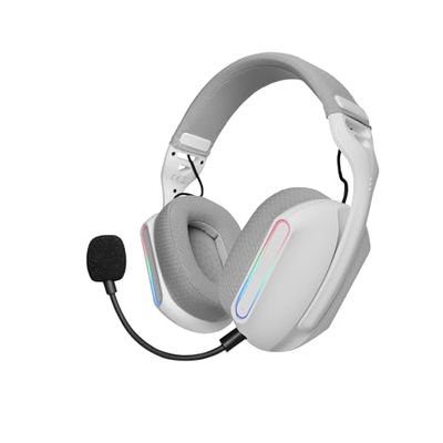 Mars Gaming MHW-PRO, Bezprzewodowe Słuchawki Gamingowe ARGB Flow, Dźwięk 3D Surround 7.1, Bluetooth 5.3 + 2.4GHz + Jack 3.5mm, Ultralekki Ergonomiczny, Podwójny Mikrofon, Multiplatformowe, Białe