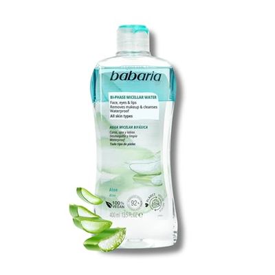 Babaria - Agua Micelar Suave | Desmaquillante Facial Con Aloe Vera | Desmaquillante Ojos Y Labios | Desmaquillante Ojos Waterproof 400ml | Desmaquillador Ojos, Cara Y Labios