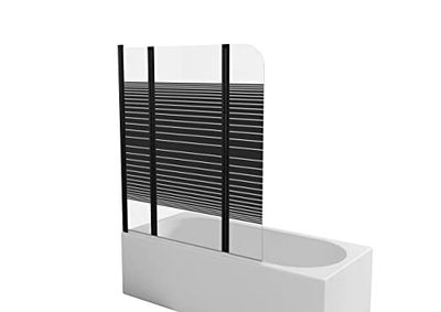 MARWELL BLACK LINES Badewannenaufsatz 125 x 140 cm Pliable en 3 Parties-Verre de sécurité trempé de 4 mm d'épaisseur, Noir Mat