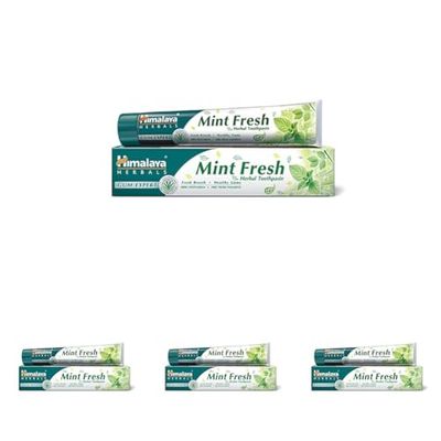 Himalaya Since 1930 Mint Fresh Gel Toothpaste with Miswak and Indian Dill, Refreshing Taste, Healthy Protected Gums and Fresh Breath, Complete Oral Hygiene, Fluoride-free, 75 ml (Confezione da 4)