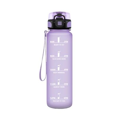 HoneyHolly Sportvattenflaska, 500 ml, läckagesäker plast, vattenflaska, lämplig för kolsyra, sportflaska för cykel, barn, skola, fitness, yoga, ljuslila
