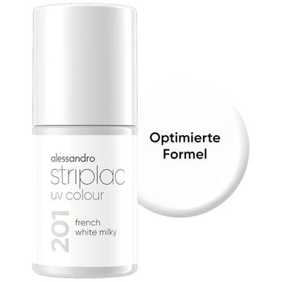 alessandro Striplac UV-nagellack fransk vit mjölk – täckande och reptålig upp till 15 dagar – lätt att applicera – mild borttagningsteknik – vegansk – vit, 6,5 ml