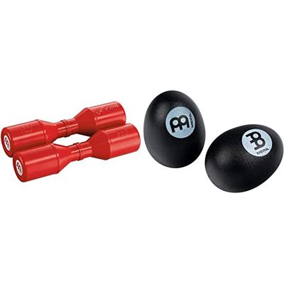 Meinl Percussion SH5R - Shaker Studio, misura media, collezione Artist-Luis Conte, 17 cm, colore: Rosso & ES2-BK - Uova shaker (coppia), colore: Nero