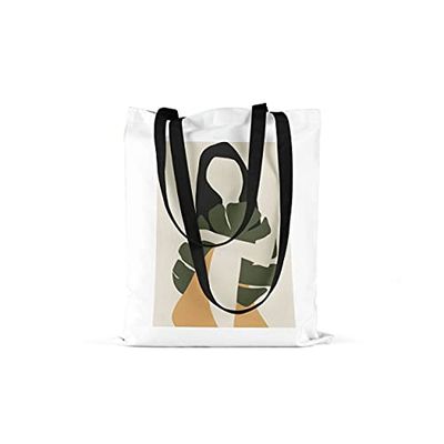 Bonamaison Printed Tote Bag, Reusable Grocery Bag, Shopping Bag, Machine Washable, Foldable, Canvas Cloth Bag with Black Handles, Size: 48x55 Cm