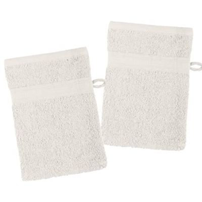 Stof - Set of 2 Wash Mitts - Size 15 x 21 cm - 100% Organic Cotton - Ecru - Lagoon Model - Bath Linen - Soft Oeko Tex Certified