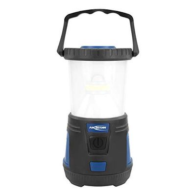 ANSMANN CL600B Campinglamp, campinglamp, lantaarn, 600 lumen, 360 graden stralingshoek, traploos dimbaar, IPX4-waterbestendig, 3 lichtmodi (wit, rood, knipperend), werkt op batterijen