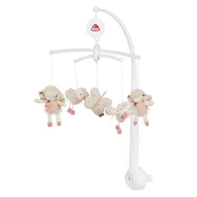 Fehn Feehnland Musik-Mobile - Móvil musical con melodía "Weißt du wie Sternlein stehen" y figuras para calmar y ocupación, con soporte de cama para bebés de 0 a 5 meses