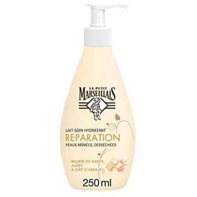 Le Petit Marseillais Lait Corps Hydratant, Réparation, au Beurre de Karité, Aloes et Cire d'Abeille, Pour Peaux Très Sèches, 250ml