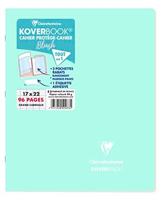 Clairefontaine 951473C Un Cahier Agrafé Koverbook Blush Menthe à l'eau - 17x22 cm - 96 Pages Grands Carreaux - Papier Blanc 90 g - Couverture Polypro Opaque