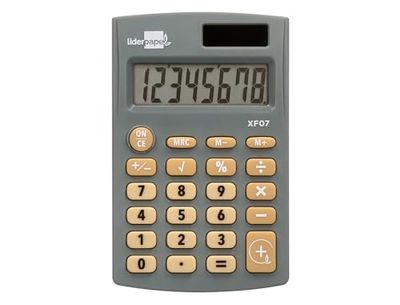 Calcolatrice leadercarta tasca xf07 8 cifre solari e batterie colore grigio 98x62x8 mm