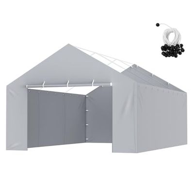 VEVOR Carport Vervangende luifel, zijwand, 4,0 x 6,1 m, garagetent, onderdakzeil, zwaar belastbaar, waterdicht en UV-beschermd, eenvoudige installatie met kogelbungees, grijs (bovenkant en frame niet
