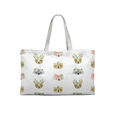 Bonamaison Printed Tote Bag, Reusable Grocery Bag, Shopping Bag, Machine Washable, Foldable, Canvas Cloth Bag with Handles, 47x42 Cm
