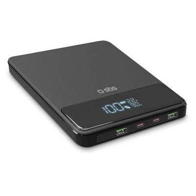 SBS PowerBank Laptop 20K SLIM, 20.000mAh, Power Delivery 100W, Adaptive Fast Charge (AFC), Display LCD, USB-C, USB-A, Caricabatterie per Apple, Samsung, Tablet, Notebook, Smartphone, MacBook, Ipad