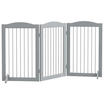 PawHut Foldable Dog Gate, Freestanding Pet Gate with Two Support Feet - Grey