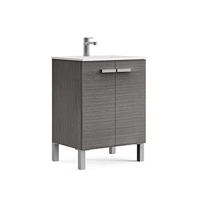 Baikal 280034543 Meuble de Salle de Bain et lavabo avec Pieds, Deux Portes, Couleur Cendre, mélamine 16, 60 x 82 x 46 cm, 16 mm, 60 x 46 x 82 cm