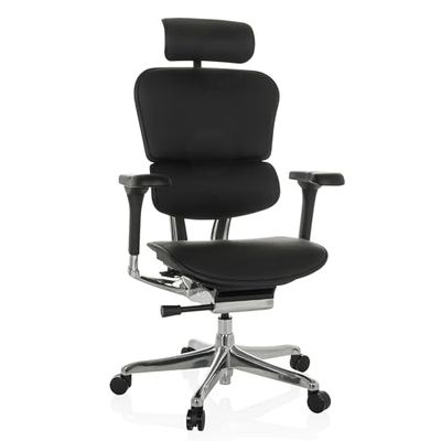 hjh OFFICE Chaise de Bureau en Cuir Ergonomique ERGOHUMAN GEN2 Design Original, Utilisation 24h/24, Fauteuil de Bureau avec Soutien Lombaire Flexible, Assise rembourrée, Noir