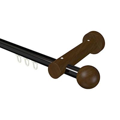 Flairdeco - Asta per Tenda a Binario Interno, Ø 20 mm, 1 Binario, Tipo sferico, in Alluminio/Legno, Nero/Noce Laccato, 100 cm