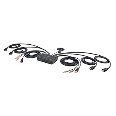 StarTech.com Cable Switch Conmutador KVM de 2 Puertos HDMI - 4K60 - Cables Integrados de 1,5m USB-A/HDMI/Audio - Alimentado por el Bus - Conmutado con Teclas de Acceso Rápido (C2-DH46-UA2-CBL-KVM)