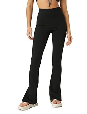 Koton Dames Flare Leg Broek Hoge Taille Split Detail, Zwart (999), S