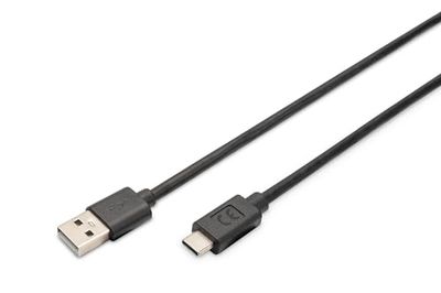DIGITUS Câble de connexion USB 2.0 - 3 m - Câble de connexion USB type A vers USB Type-C - Haute vitesse 480 Mbit/s - Noir