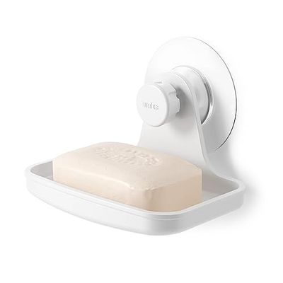 Umbra Flex zeepbakje om te lijmen, zeephouder met afvoer voor de douche, wit