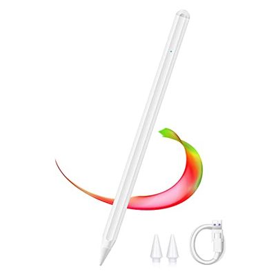 Stylus-penna, kompatibel iPad med knappbrytare, övre styluspenna med Palm Rejection, lutningsspets magnetisk stylus pencil, vit, E08