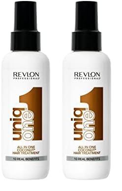 Revlon Professional UniqOne, Masque en Spray Sans Rinçage (150 ml), Soin Cheveux Nourrissant et Réparateur, Formule Vegan, Tous Types de Cheveux, Coconut (Lot de 2)