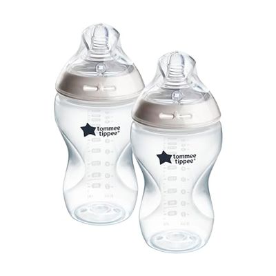 Tommee Tippee Biberones, biberón anticólicos Natural Start, 340 ml, con tetina anatómica para un agarre natural, válvula anticólicos, pack de 2