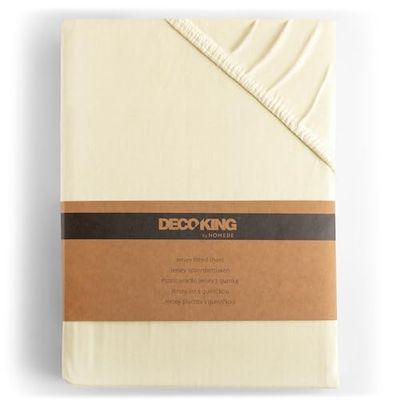DecoKing Hoeslaken 180x200-200x200 cm 100% Gekamd Katoen Jersey Zacht 180x200cm - 200x200cm Crème Amber