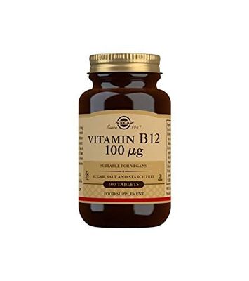 Solgar Vitamin 100 µg B12 Tablets - Pack of 100 - Easy to take form - For healthy nervous system, heart and mind - Red Blood Cell Formation - Vegan