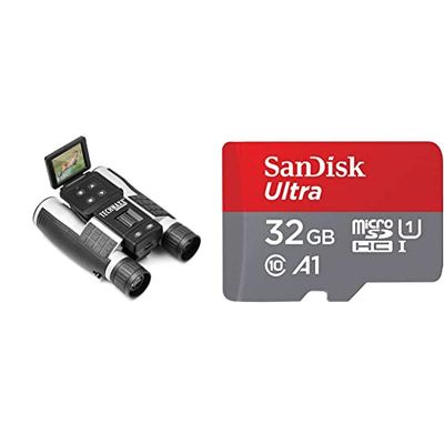 Technaxx Allemagne Caméra numérique binoculaire 2.8 ''Affichage 1080P grossissement 12X & SanDisk Carte Mémoire microSDHC Ultra 32 Go + Adaptateur SD. Vitesse de Lecture Allant jusqu'à 120MB/S, U1