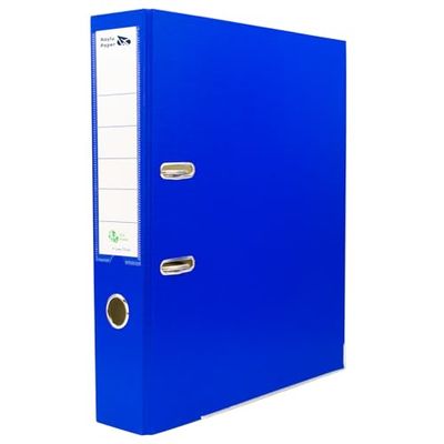 Raylu Paper Ring Binder, 75 mm Wide Spine File Folder, 2 Ring Office Folders with Soft Opening Lever and Customizable Card Holder (A4, Blue)