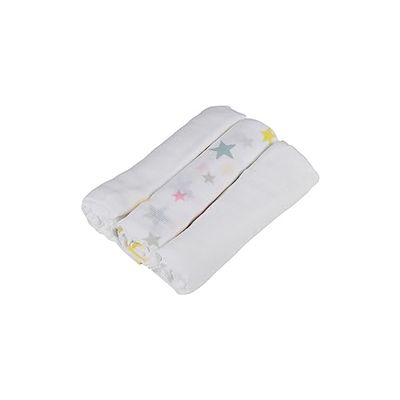 Bébé Douceur, Lot de 3 Langes 100% Coton 70 x 70 cm 1 Imprimé / 2 Unis Essen'Ciel