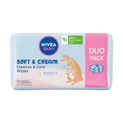 NIVEA BABY Biodegradable Soft & Cream Packaging Economy, 2x 57 pcs.