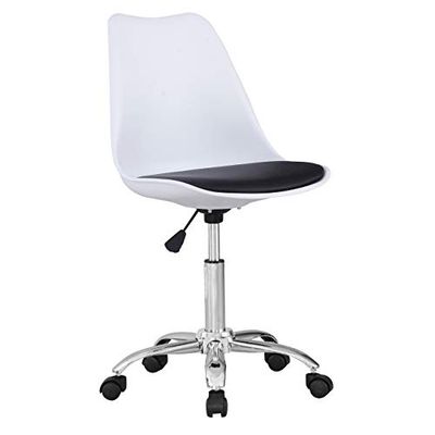 Beat Vintage 19 Draaistoel in Scandinavische stijl voor werkkamer of jeugdbureau met wielen, ideaal voor telewerk, draaistoel met gasveer en wit zitvlak