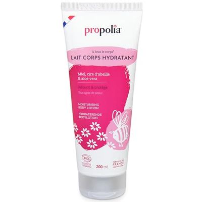 PROPOLIA - Bio - Lait Hydratant pour le Corps - Nourrit, apaise et protège les peaux sèches - Miel, cire d'abeille & karité - Texture fluide non collante - Fabriqué en France - 200 ml