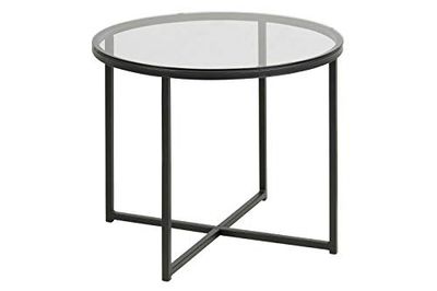 AC Design Furniture Gurli - Tavolino rotondo, 55 x 55 x 45 cm, colore: trasparente/nero, vetro/metallo, 1 pezzo