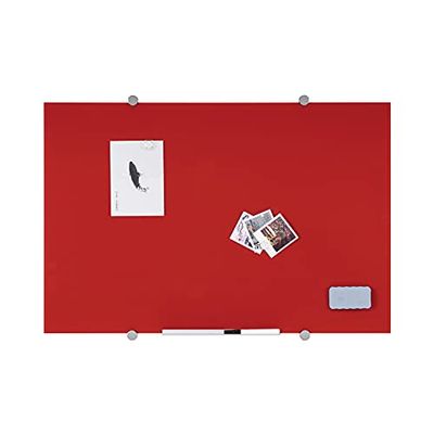 Bi-Office Flow Lavagna Magnetica In Vetro, Cancellabile a Secco, Colore Rosso, 60x45cm